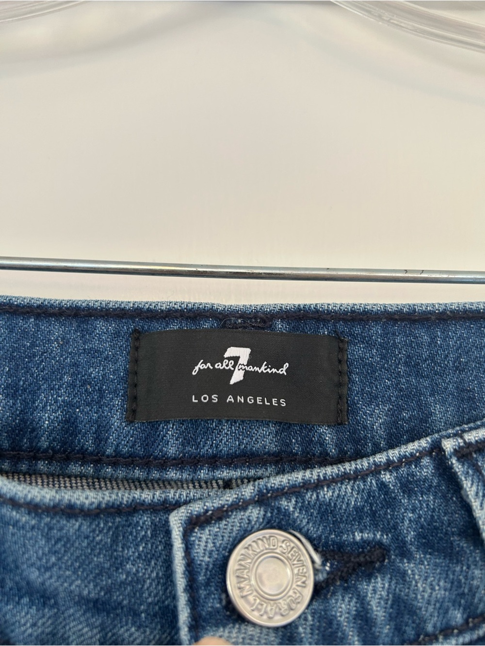 7 For All Mankind Dark Blue High-Rise Wide Leg Flare Jeans - Picture 7 of 12